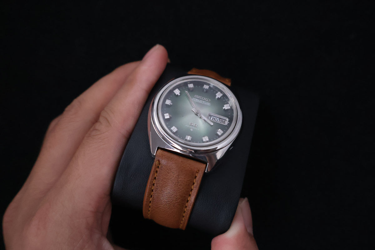 (SERVICED) Rare Vintage 1975 Seiko 5 Actus SS Emerald Green 23 Jewels 6106-8670