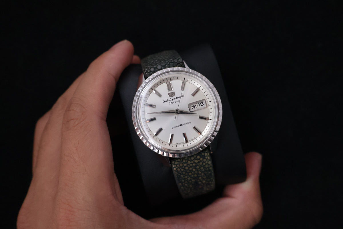 (SERVICED) Rare Vintage 1966 Seiko 5 Sportsmatic Deluxe Fluted Bezel 25 Jewels 7619-7050