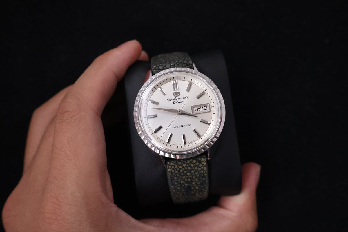 (SERVICED) Rare Vintage 1966 Seiko 5 Sportsmatic Deluxe Fluted Bezel 25 Jewels 7619-7050