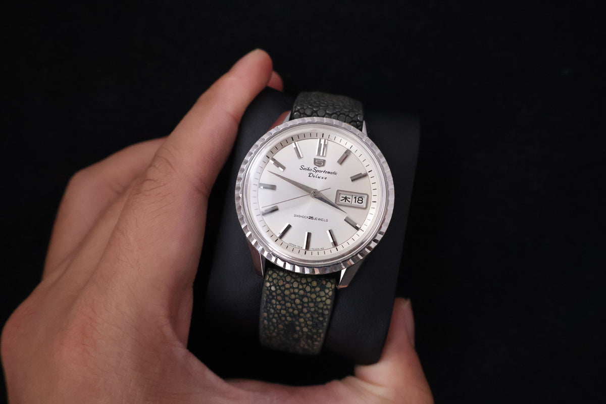 (SERVICED) Rare Vintage 1966 Seiko 5 Sportsmatic Deluxe Fluted Bezel 25 Jewels 7619-7050