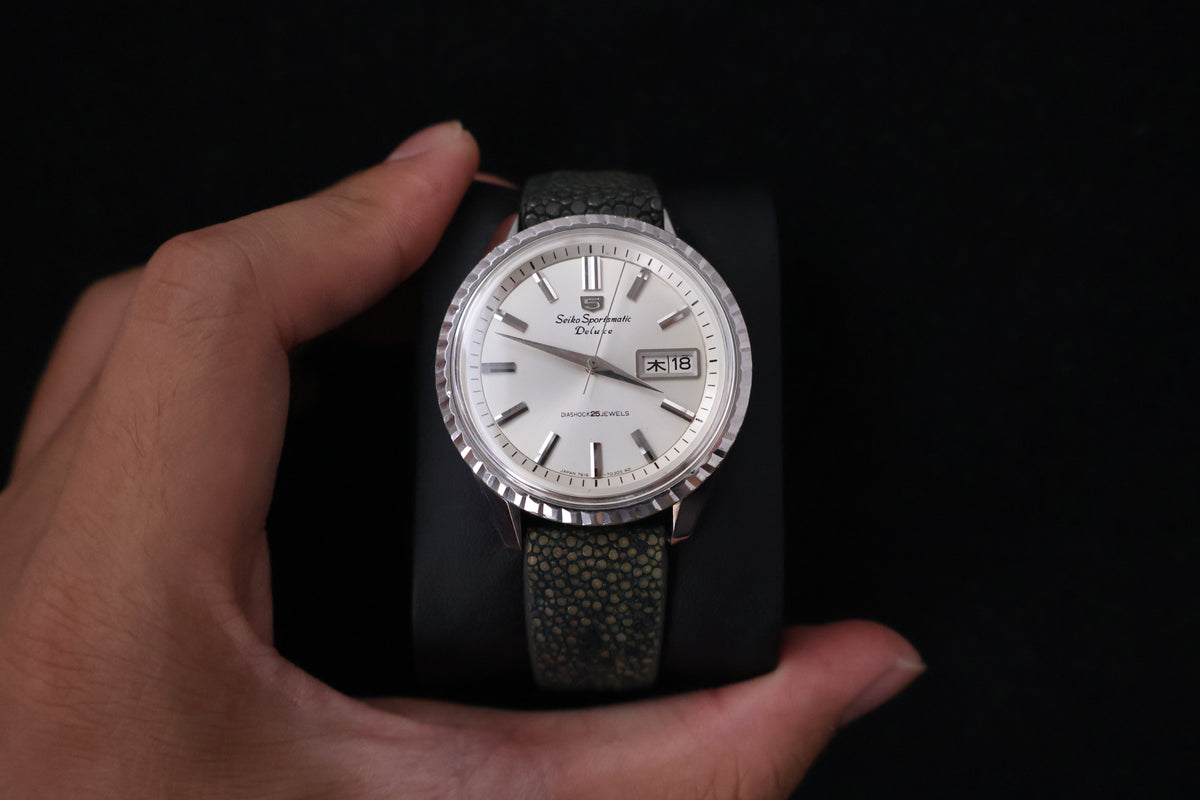 (SERVICED) Rare Vintage 1966 Seiko 5 Sportsmatic Deluxe Fluted Bezel 25 Jewels 7619-7050