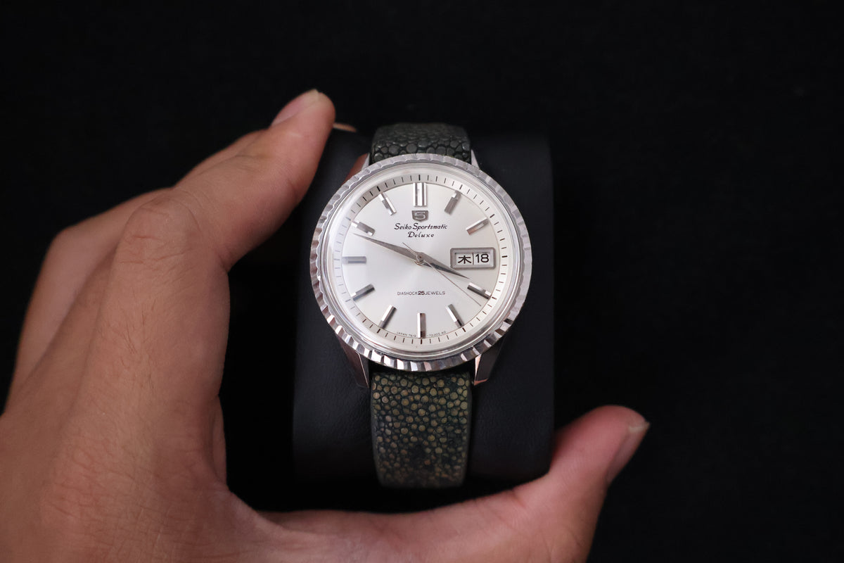 (SERVICED) Rare Vintage 1966 Seiko 5 Sportsmatic Deluxe Fluted Bezel 25 Jewels 7619-7050
