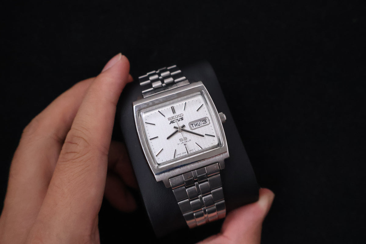 (SERVICED) Rare Vintage 1976 Seiko Actus SS Silver Dial 21 Jewels 6306-5000