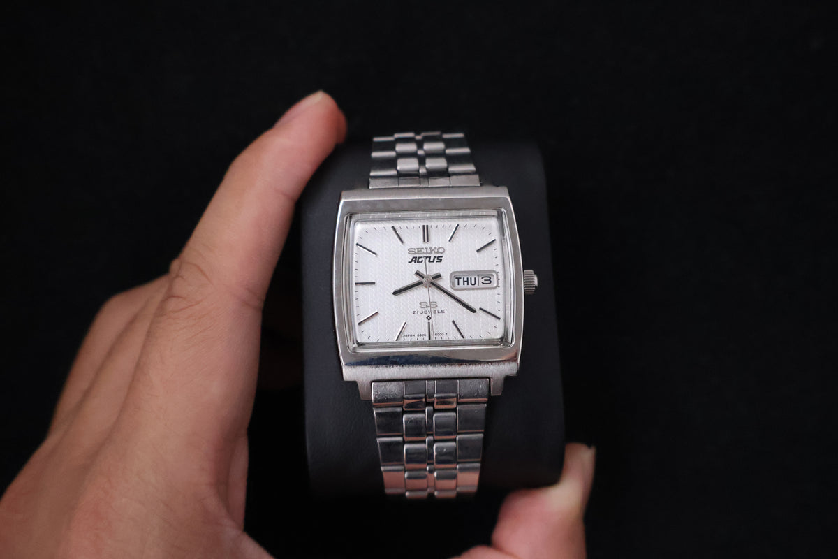 (SERVICED) Rare Vintage 1976 Seiko Actus SS Silver Dial 21 Jewels 6306-5000