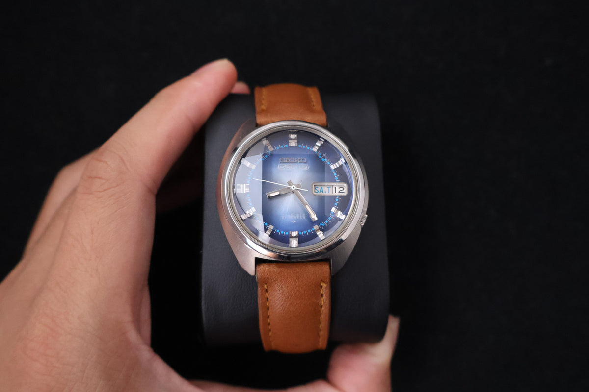 (SERVICED) Rare Vintage 1972 Seiko 5 Actus Blue Faceted 21 Jewels 7019-7210