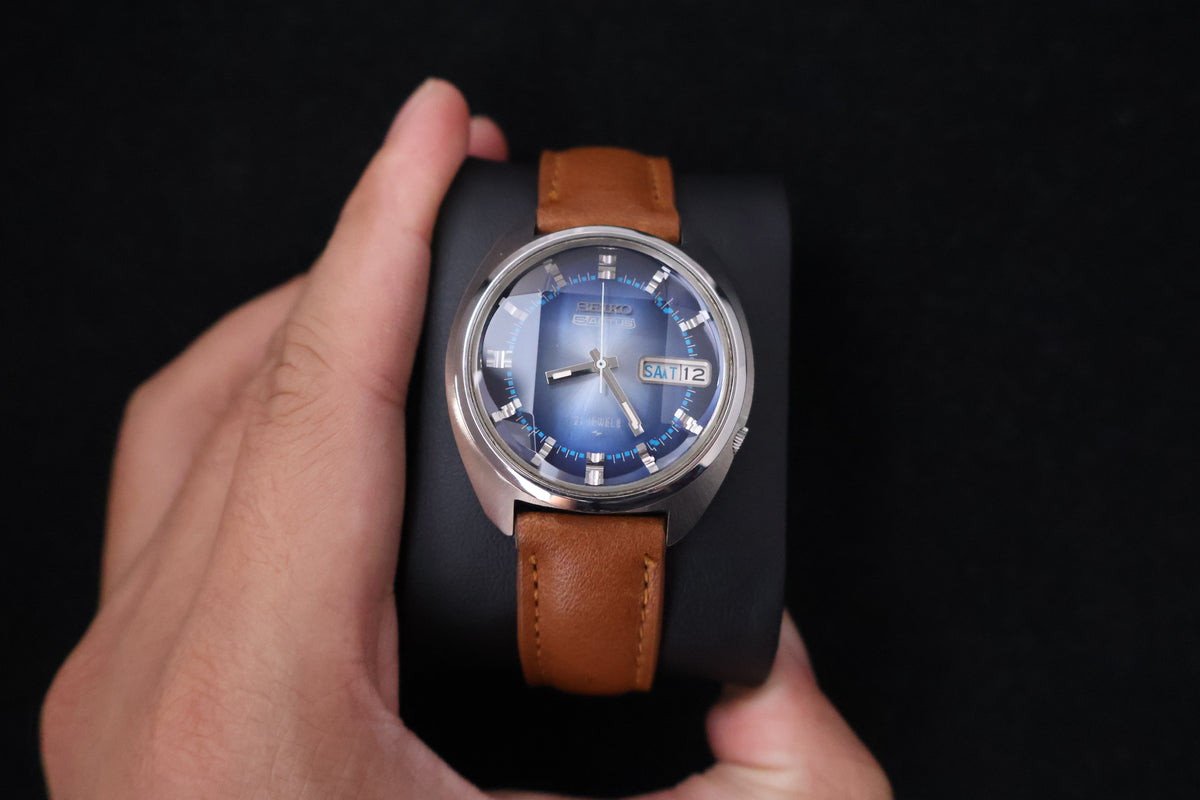 (SERVICED) Rare Vintage 1972 Seiko 5 Actus Blue Faceted 21 Jewels 7019-7210