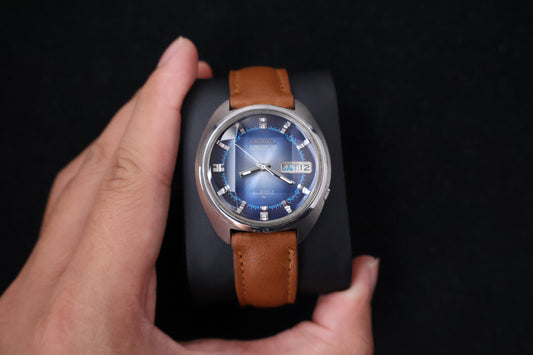 (SERVICED) Rare Vintage 1972 Seiko 5 Actus Blue Faceted 21 Jewels 7019-7210