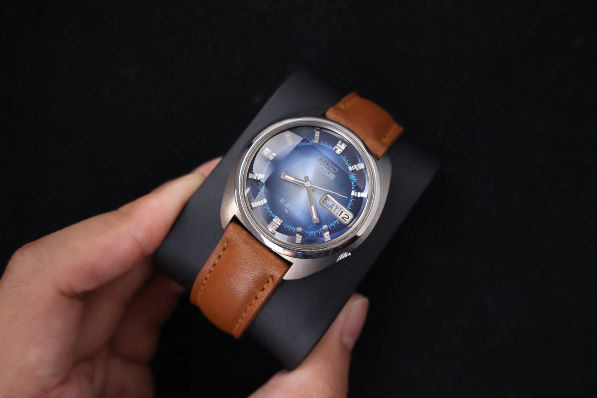 (SERVICED) Rare Vintage 1972 Seiko 5 Actus Blue Faceted 21 Jewels 7019-7210