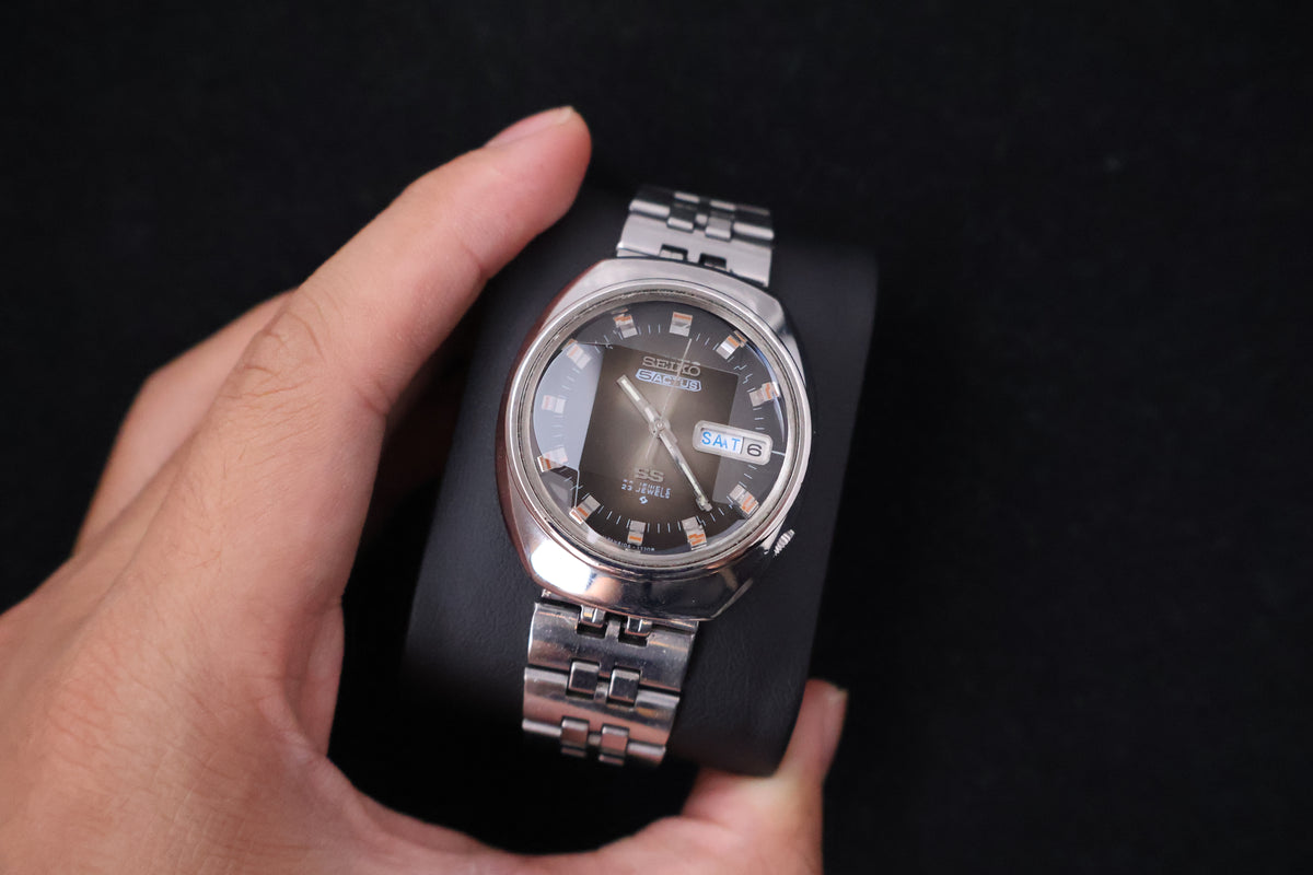 (SERVICED) Rare Vintage 1973 Seiko 5 Actus SS Faceted 23 Jewels 6106-7590