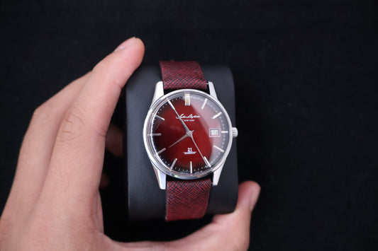 (SERVICED) Rare Vintage 1964 Seiko Skyliner Calendar Burgundy Dial 21 Jewels Ref. J15019