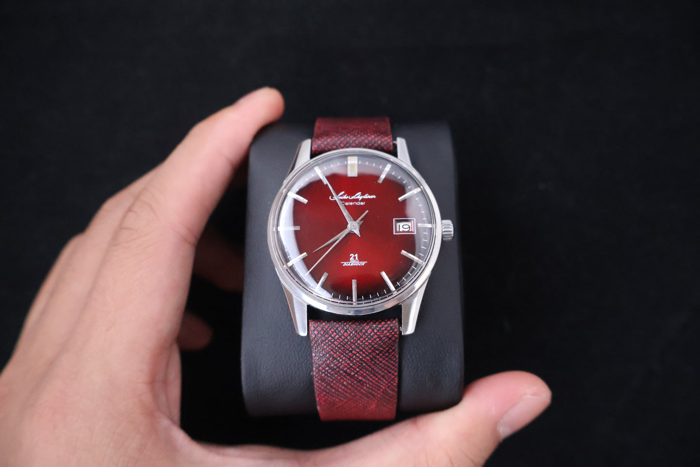 (SERVICED) Rare Vintage 1964 Seiko Skyliner Calendar Burgundy Dial 21 Jewels Ref. J15019