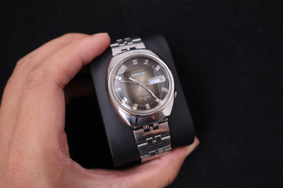 (SERVICED) Rare Vintage 1973 Seiko 5 Actus SS Faceted 23 Jewels 6106-7590