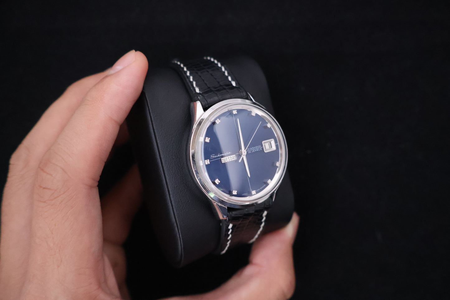(SERVICED) Rare Vintage 1965 Seiko Seikomatic Weekdater Blue Dial Diashock 26 Jewels 6206-8010