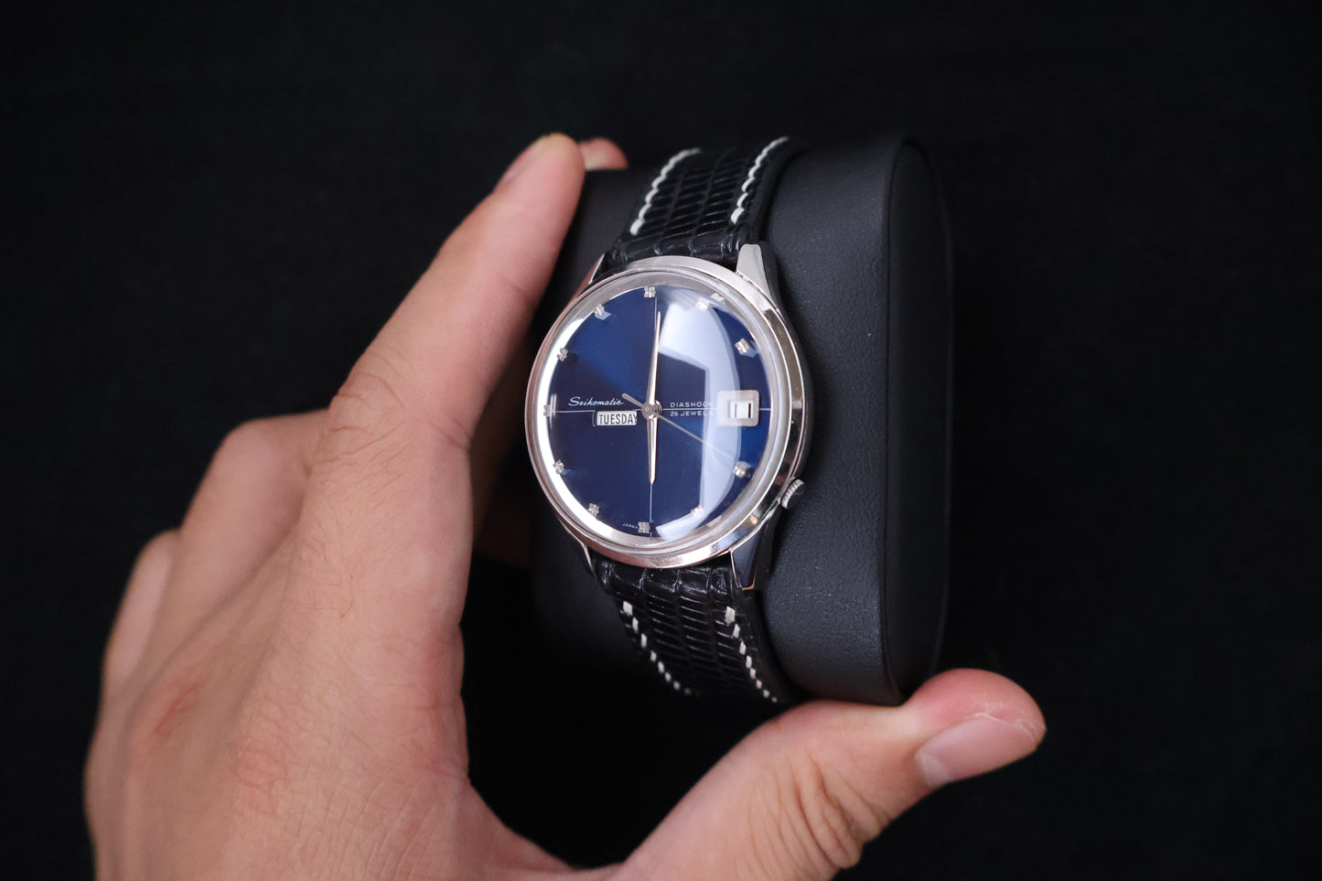 (SERVICED) Rare Vintage 1965 Seiko Seikomatic Weekdater Blue Dial Diashock 26 Jewels 6206-8010