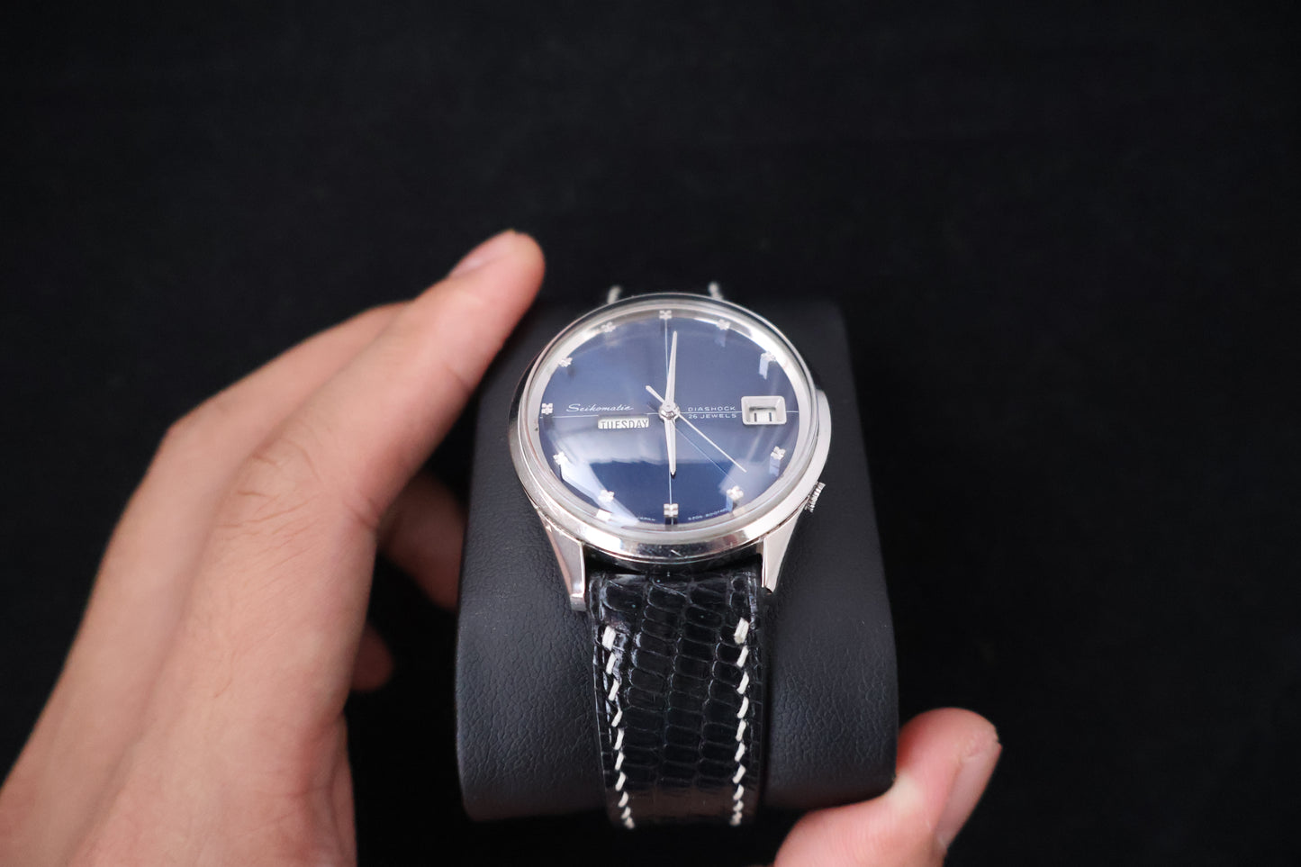 (SERVICED) Rare Vintage 1965 Seiko Seikomatic Weekdater Blue Dial Diashock 26 Jewels 6206-8010