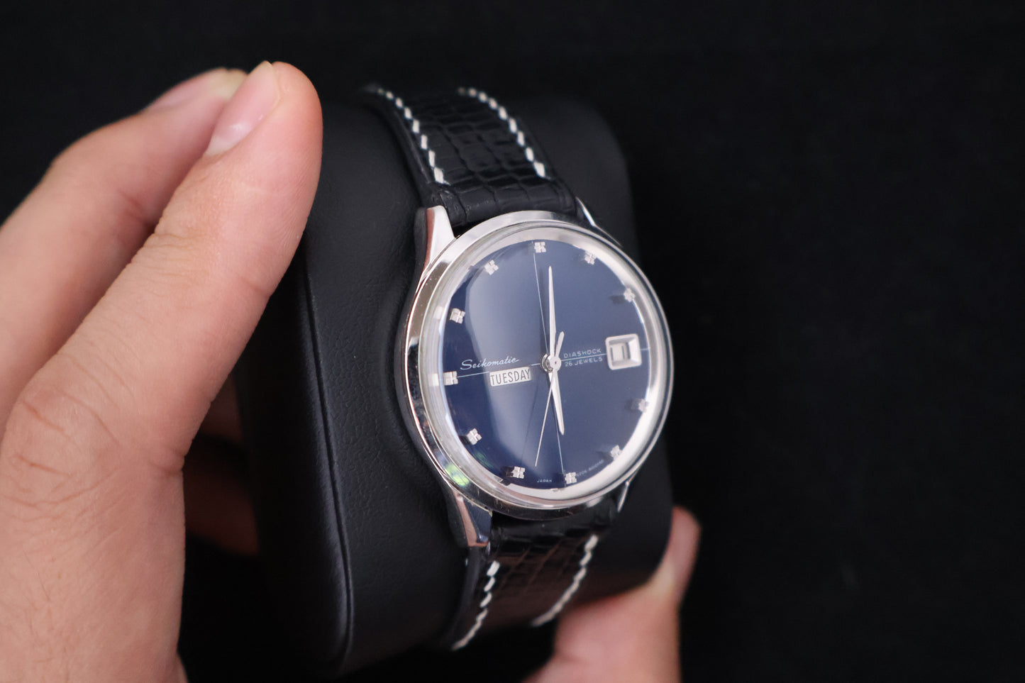 (SERVICED) Rare Vintage 1965 Seiko Seikomatic Weekdater Blue Dial Diashock 26 Jewels 6206-8010