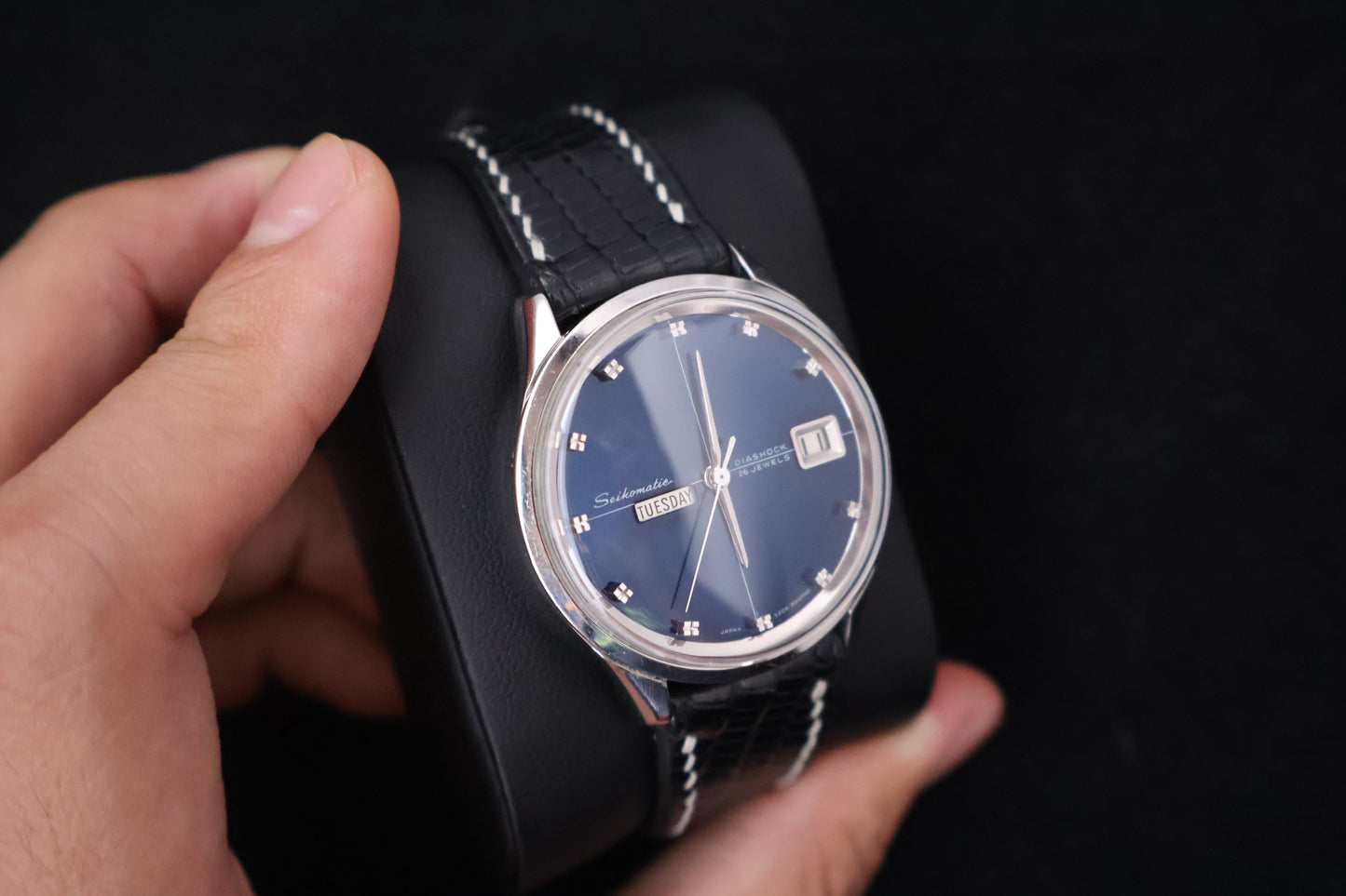 (SERVICED) Rare Vintage 1965 Seiko Seikomatic Weekdater Blue Dial Diashock 26 Jewels 6206-8010