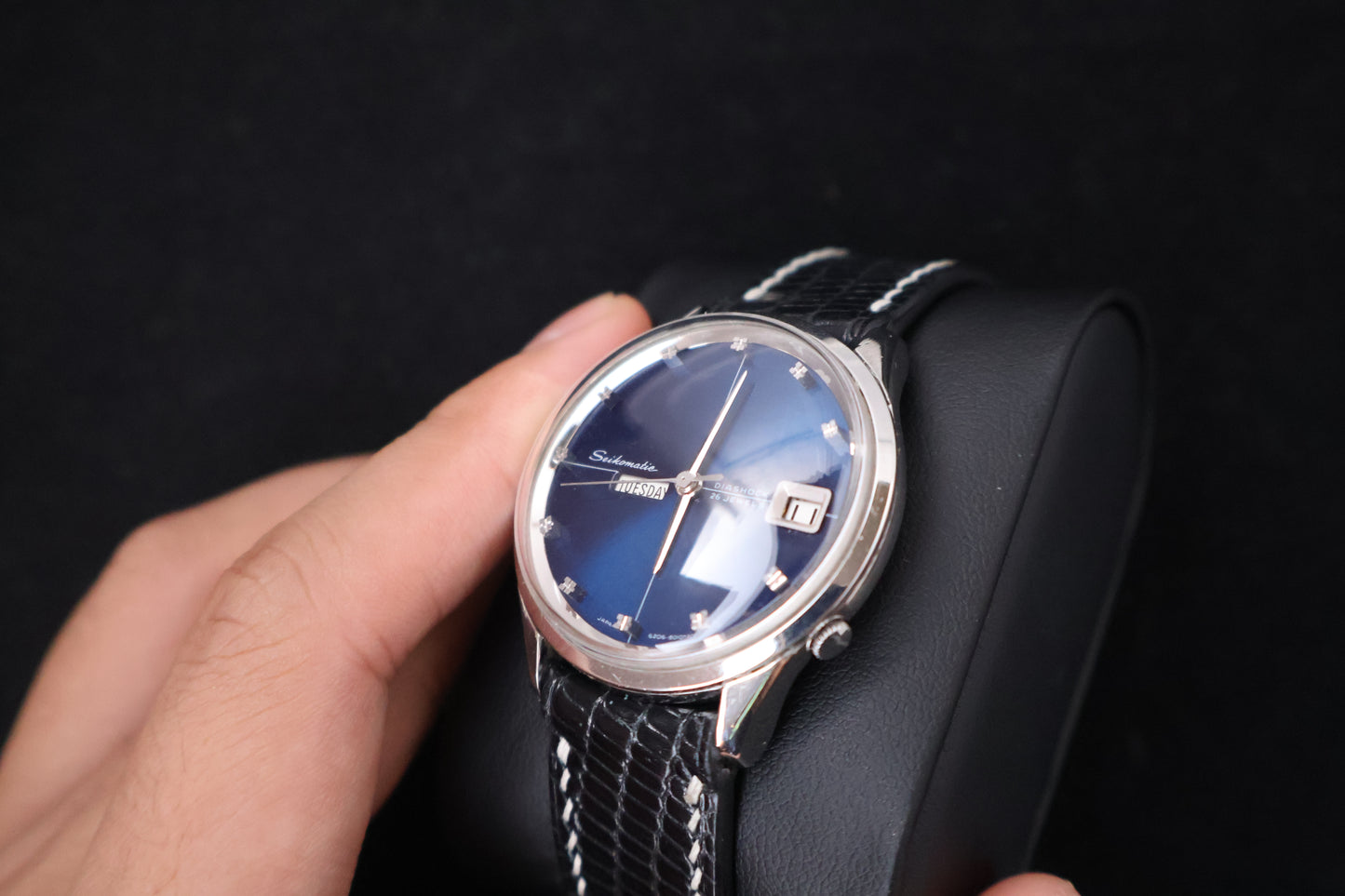 (SERVICED) Rare Vintage 1965 Seiko Seikomatic Weekdater Blue Dial Diashock 26 Jewels 6206-8010