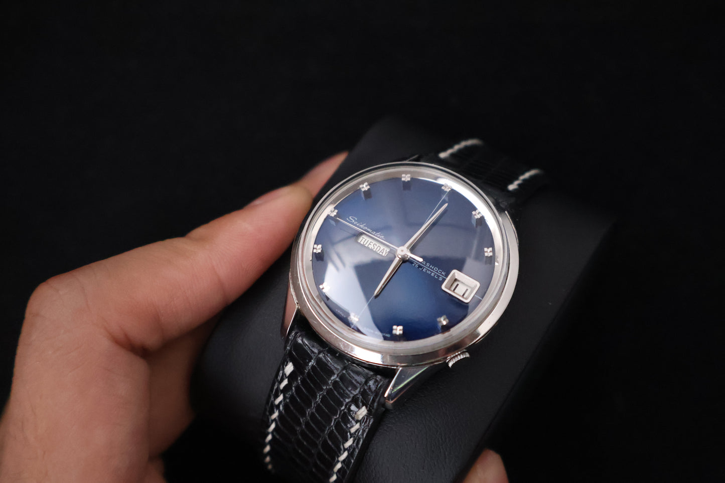 (SERVICED) Rare Vintage 1965 Seiko Seikomatic Weekdater Blue Dial Diashock 26 Jewels 6206-8010
