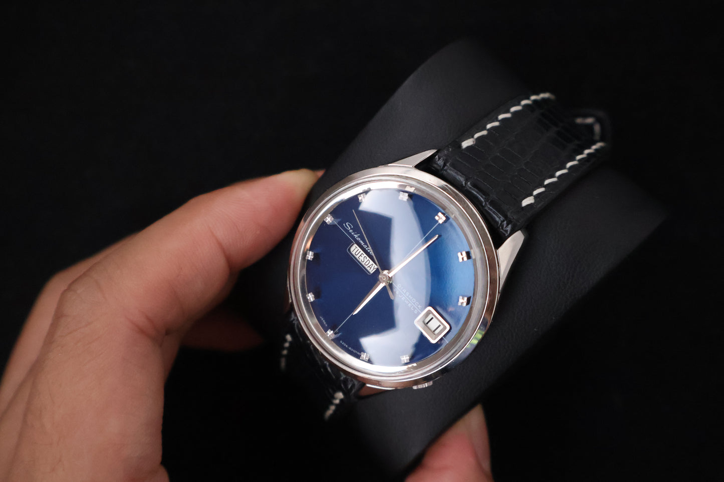 (SERVICED) Rare Vintage 1965 Seiko Seikomatic Weekdater Blue Dial Diashock 26 Jewels 6206-8010
