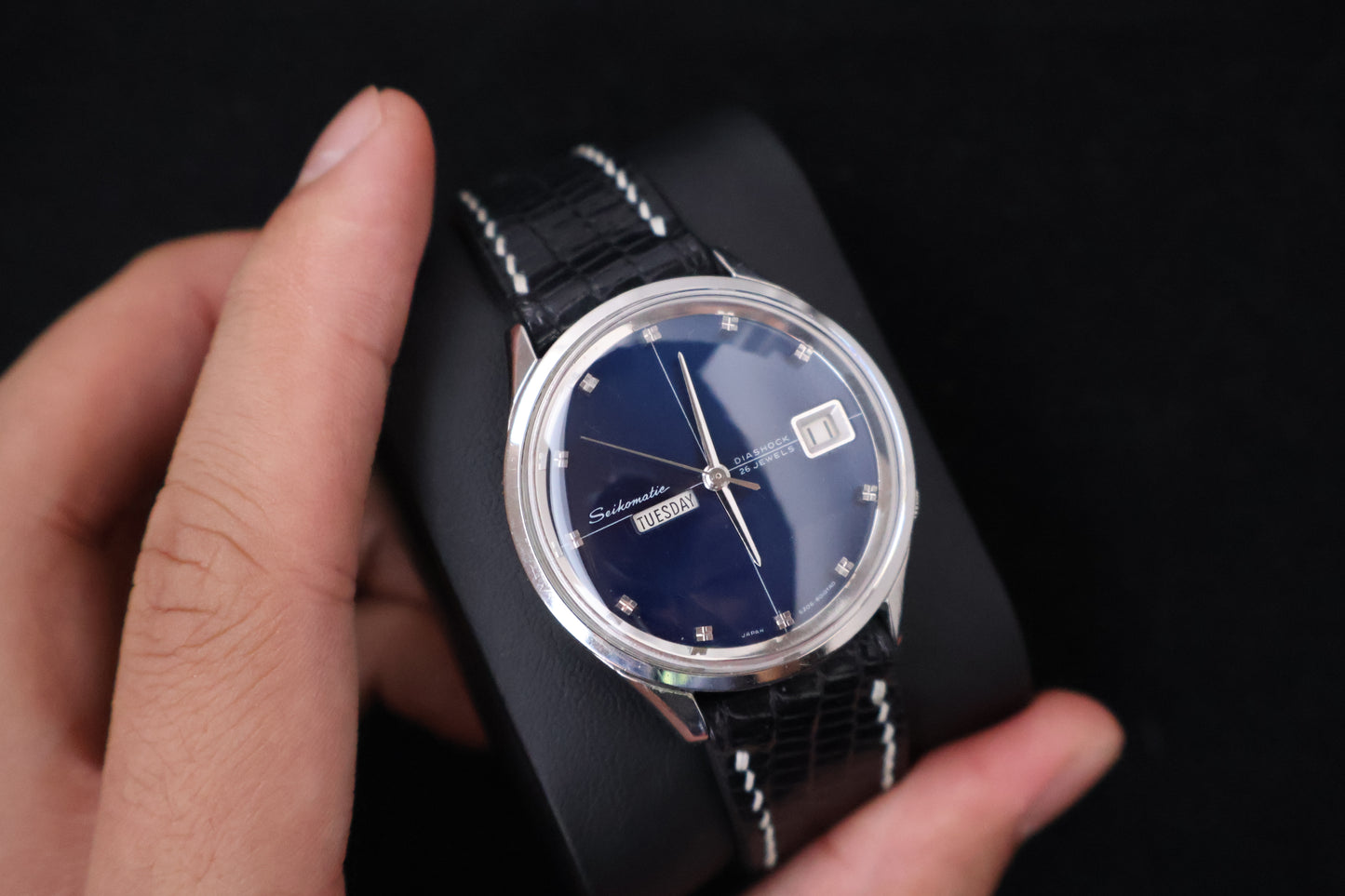 (SERVICED) Rare Vintage 1965 Seiko Seikomatic Weekdater Blue Dial Diashock 26 Jewels 6206-8010