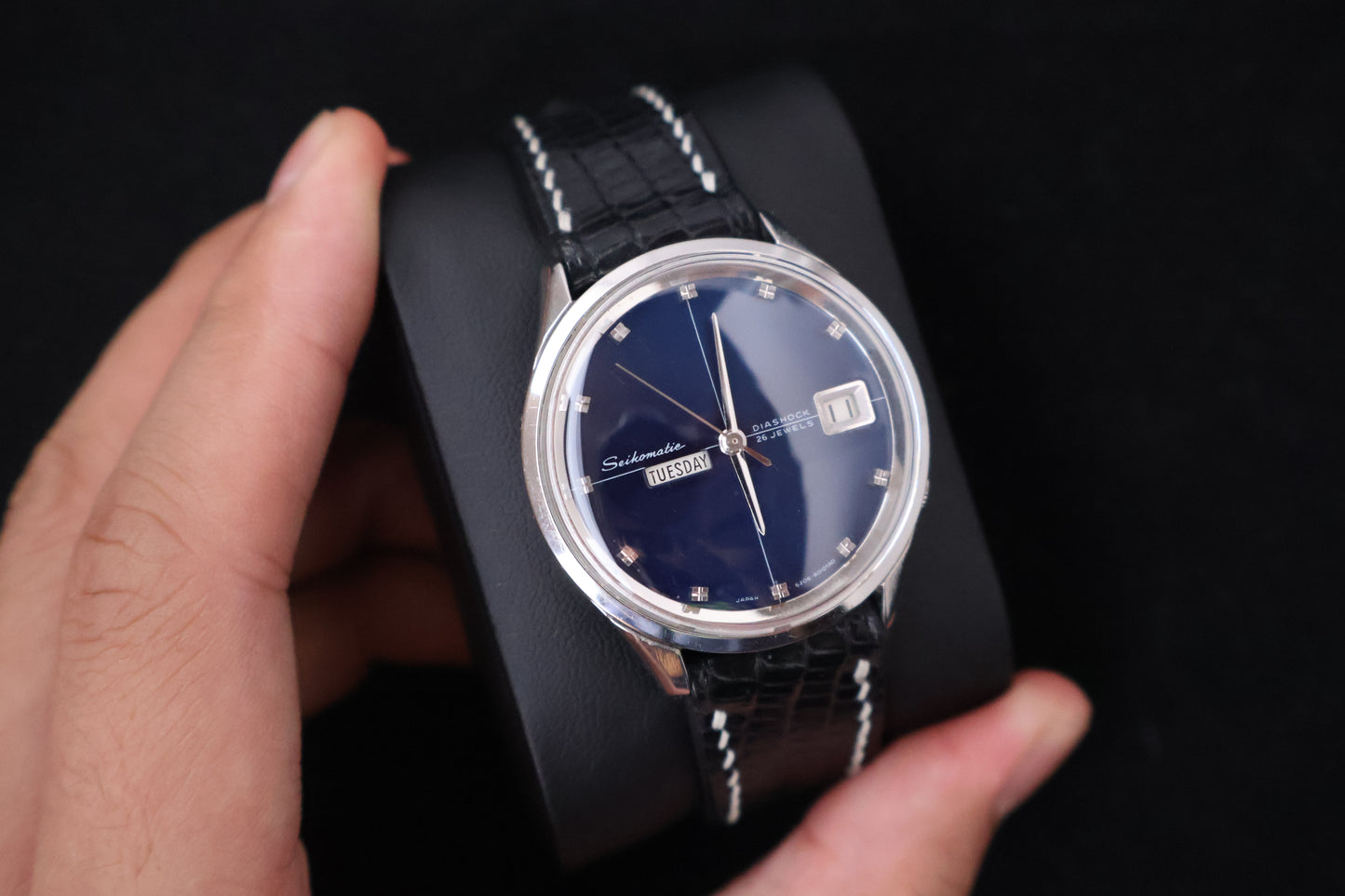 (SERVICED) Rare Vintage 1965 Seiko Seikomatic Weekdater Blue Dial Diashock 26 Jewels 6206-8010