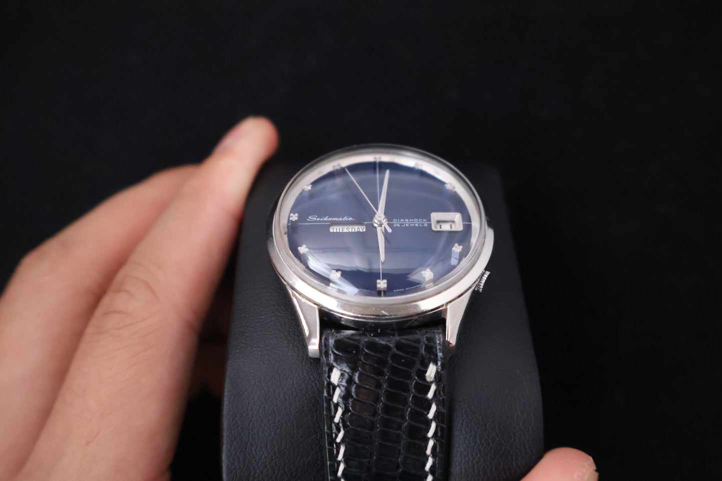 (SERVICED) Rare Vintage 1965 Seiko Seikomatic Weekdater Blue Dial Diashock 26 Jewels 6206-8010