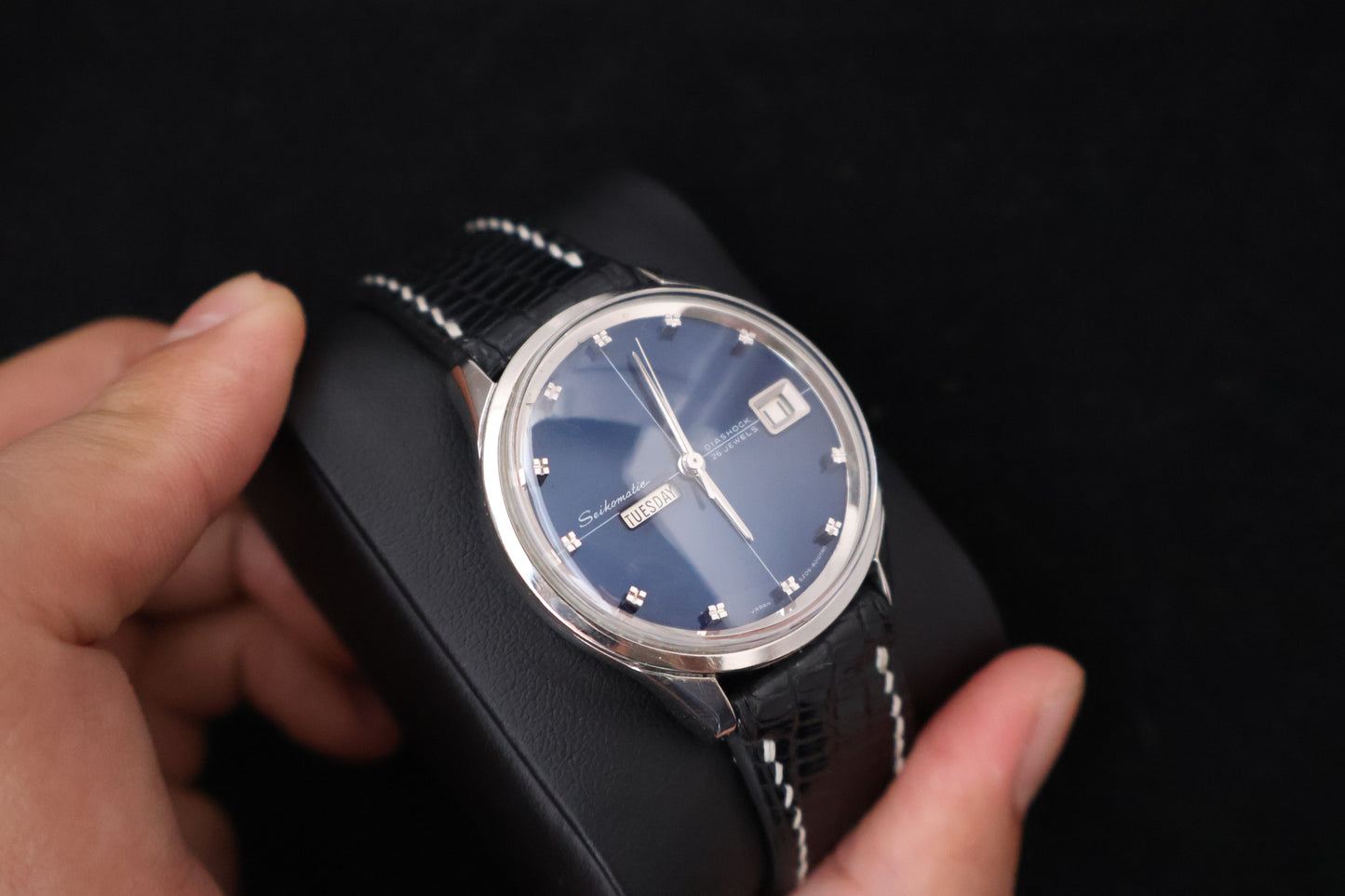(SERVICED) Rare Vintage 1965 Seiko Seikomatic Weekdater Blue Dial Diashock 26 Jewels 6206-8010