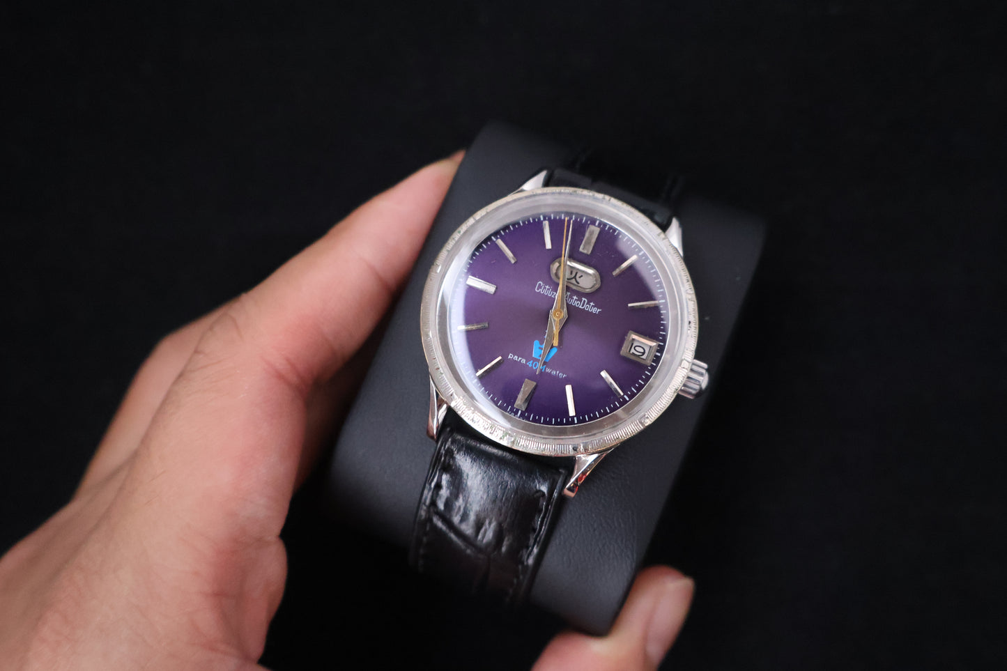 (SERVICED) Rare Vintage 1965 Citizen Auto Dater Purple Dial 19 Jewels