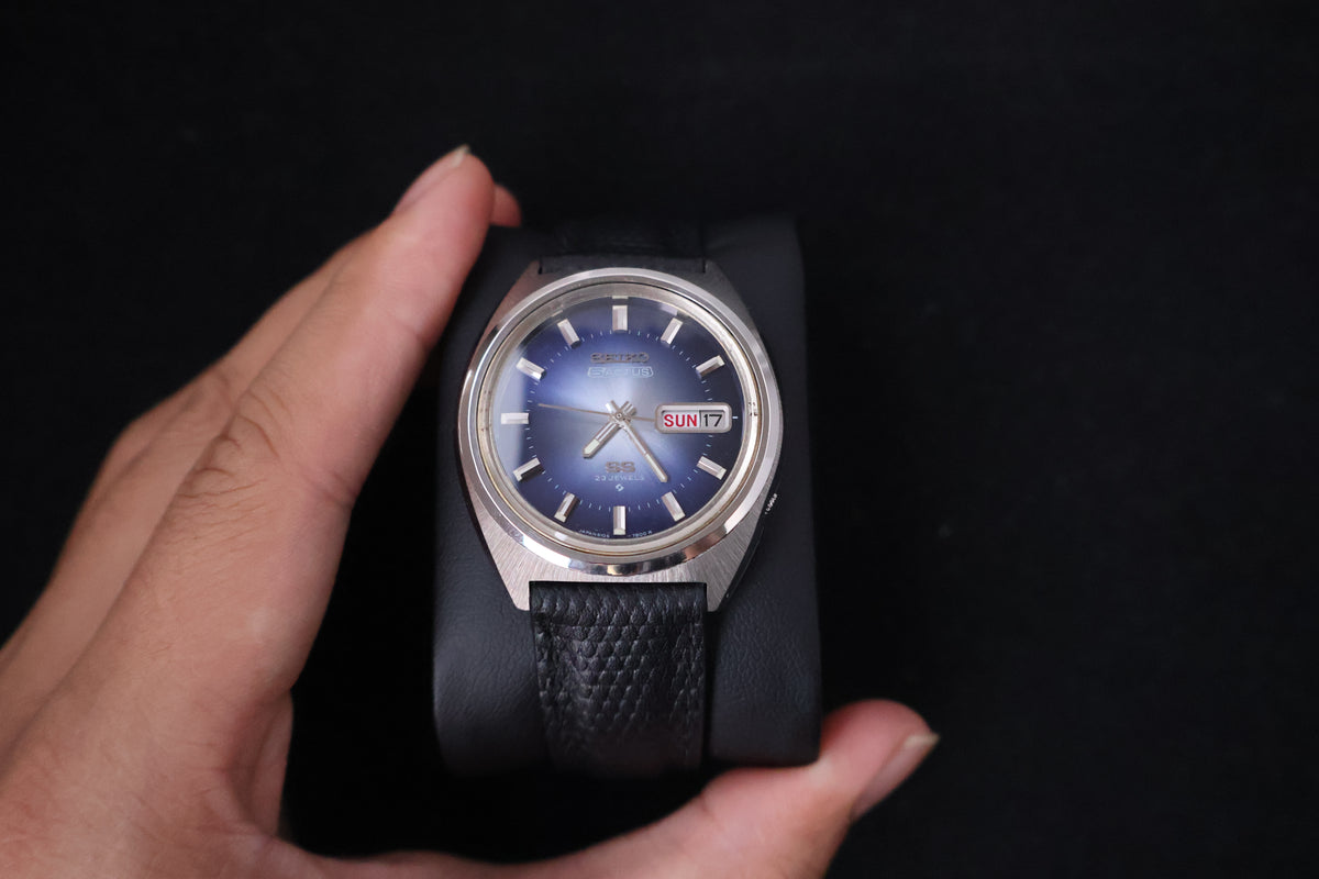 (SERVICED) Rare Vintage 1974 Seiko 5 Actus SS Blue Dial 23 Jewels 6106-7520