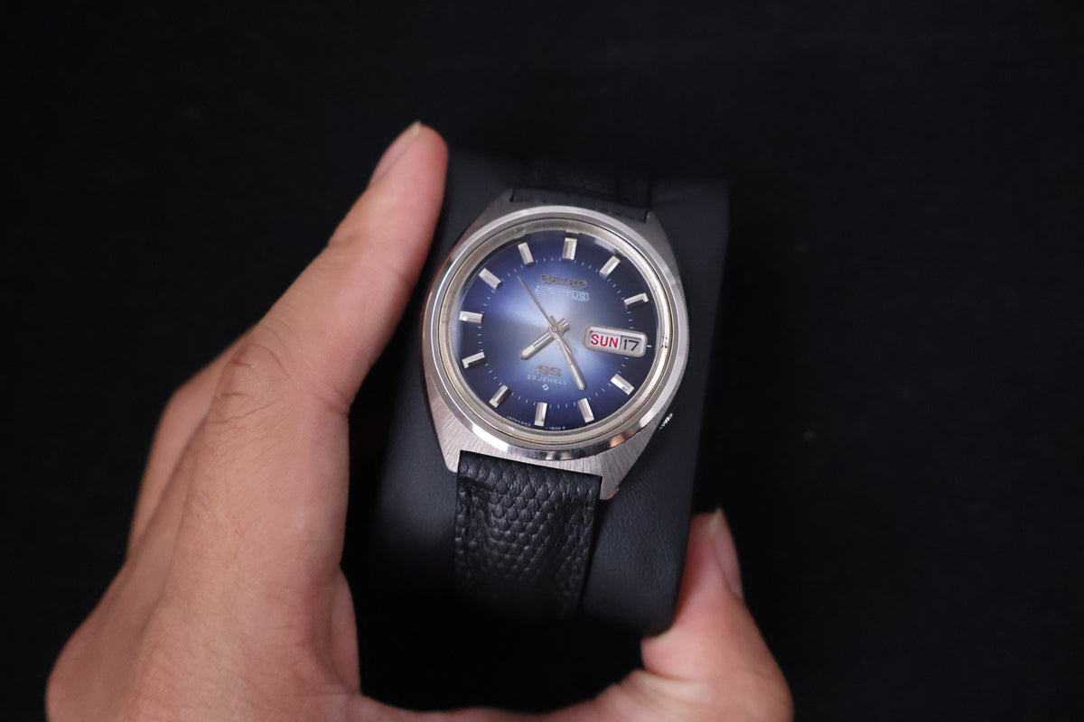 (SERVICED) Rare Vintage 1974 Seiko 5 Actus SS Blue Dial 23 Jewels 6106-7520