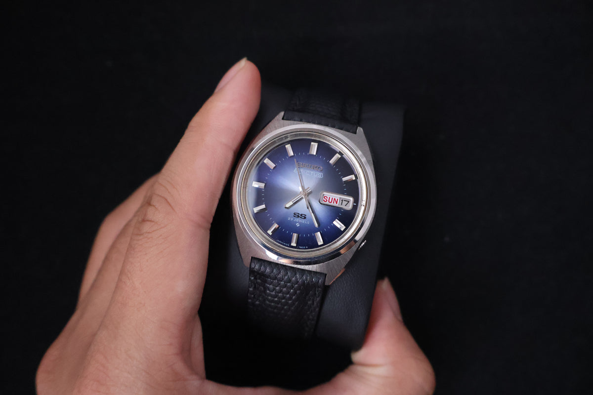 (SERVICED) Rare Vintage 1974 Seiko 5 Actus SS Blue Dial 23 Jewels 6106-7520