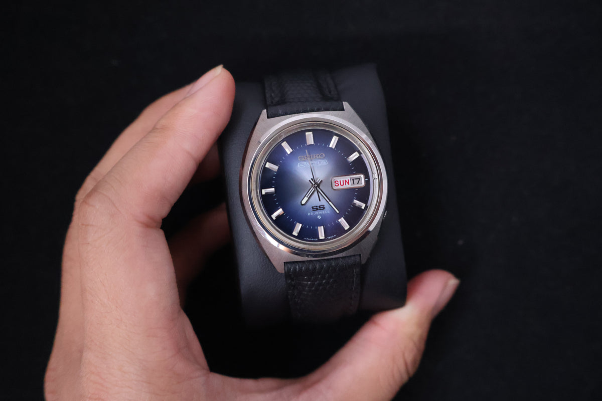 (SERVICED) Rare Vintage 1974 Seiko 5 Actus SS Blue Dial 23 Jewels 6106-7520