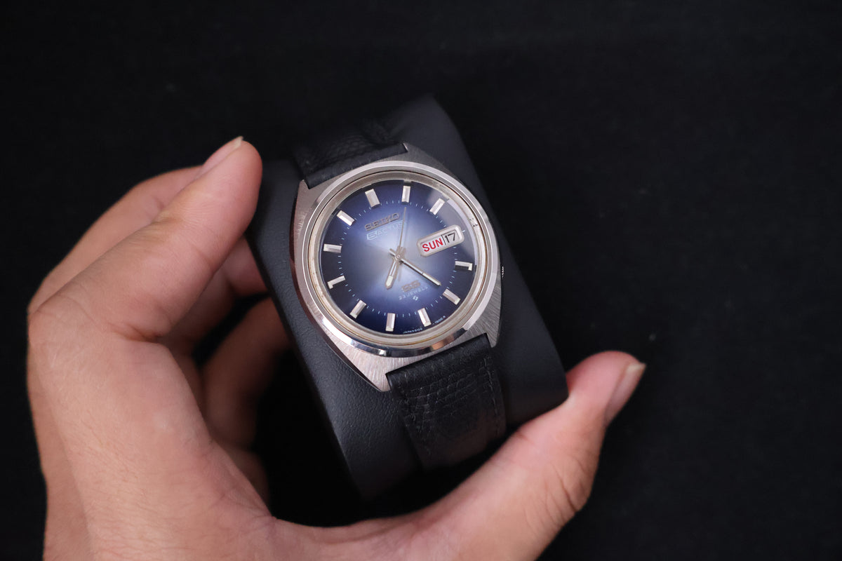 (SERVICED) Rare Vintage 1974 Seiko 5 Actus SS Blue Dial 23 Jewels 6106-7520