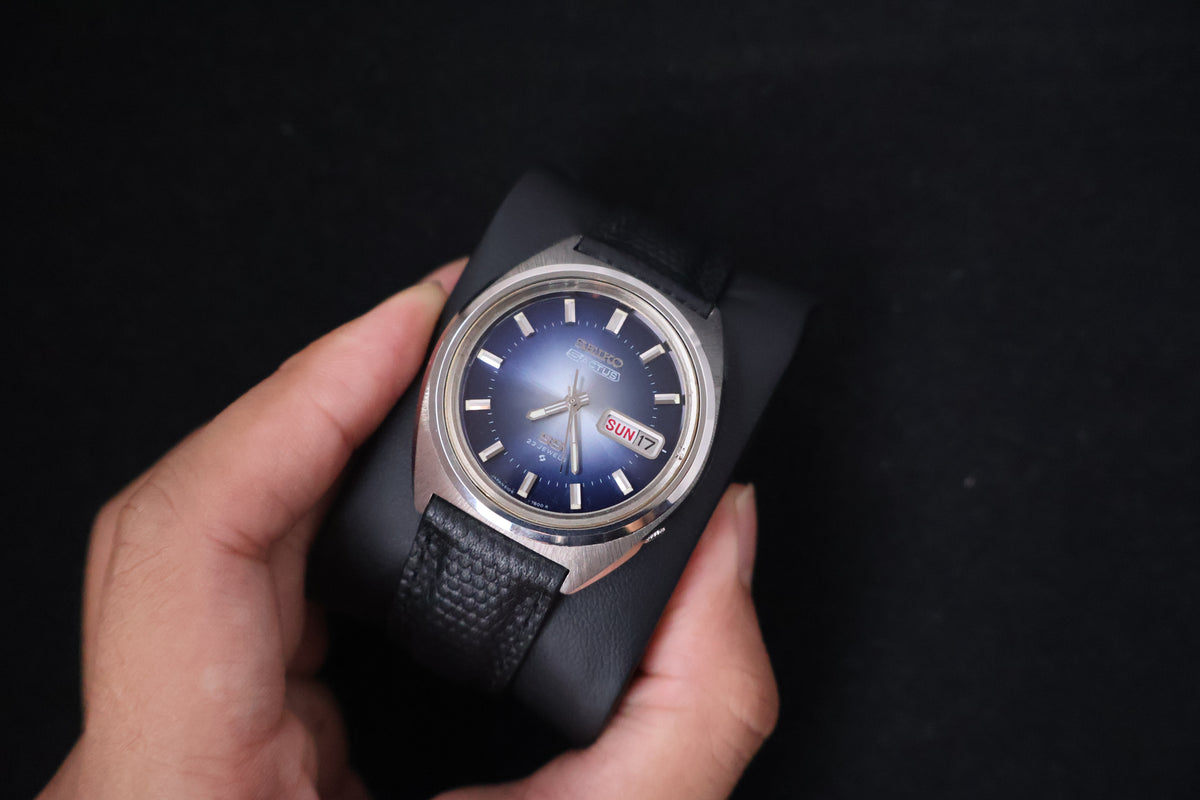 (SERVICED) Rare Vintage 1974 Seiko 5 Actus SS Blue Dial 23 Jewels 6106-7520
