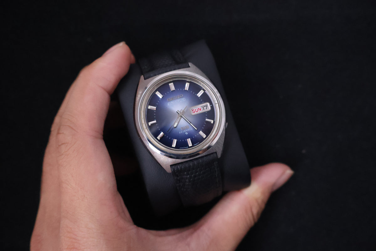 (SERVICED) Rare Vintage 1974 Seiko 5 Actus SS Blue Dial 23 Jewels 6106-7520