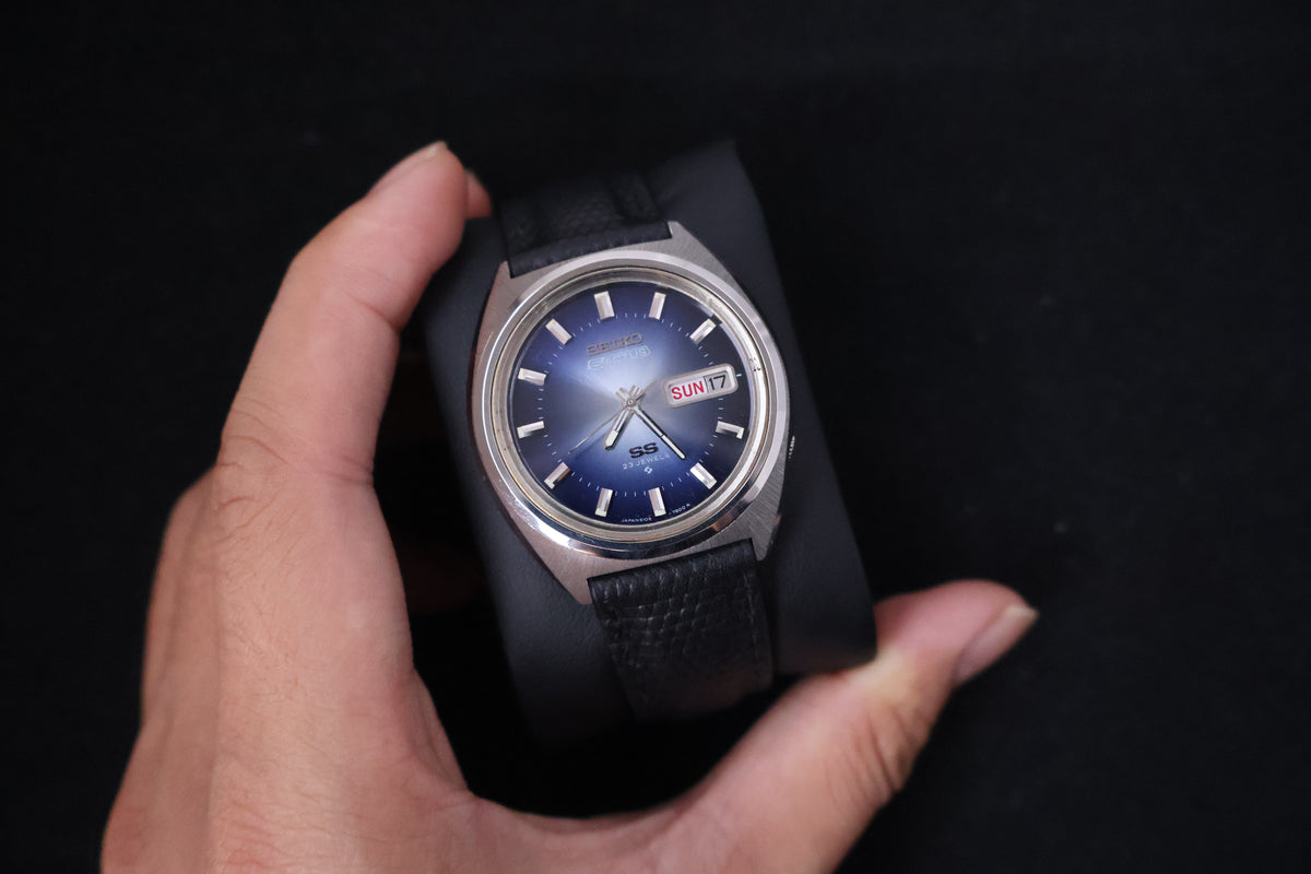 (SERVICED) Rare Vintage 1974 Seiko 5 Actus SS Blue Dial 23 Jewels 6106-7520