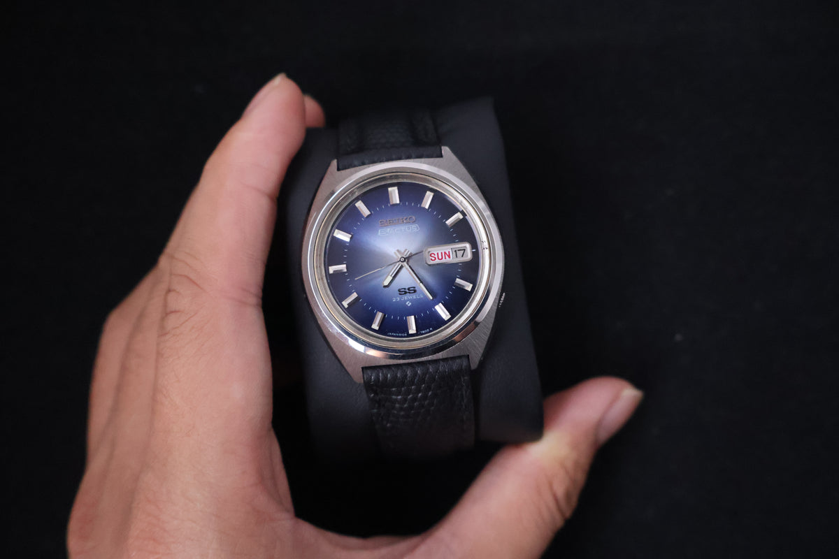 (SERVICED) Rare Vintage 1974 Seiko 5 Actus SS Blue Dial 23 Jewels 6106-7520