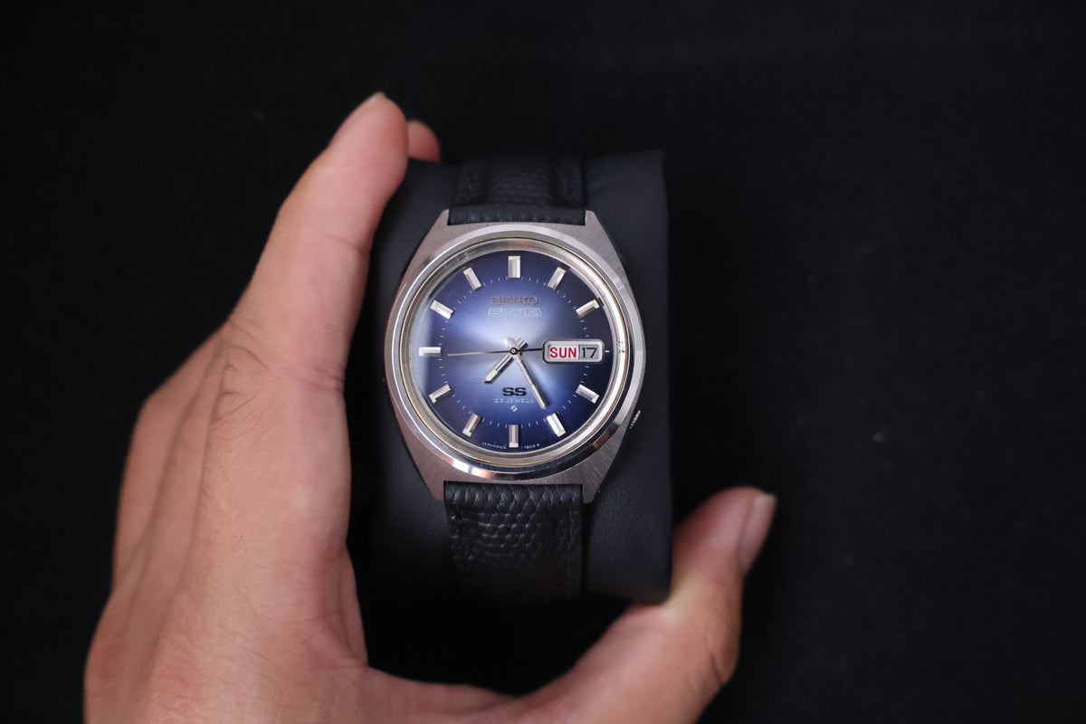 (SERVICED) Rare Vintage 1974 Seiko 5 Actus SS Blue Dial 23 Jewels 6106-7520