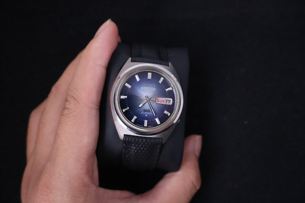 (SERVICED) Rare Vintage 1974 Seiko 5 Actus SS Blue Dial 23 Jewels 6106-7520