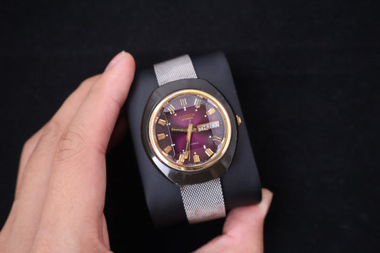(SERVICED) Rare Vintage 1973 Citizen 6501 Automatic Purple Dial 21 Jewels