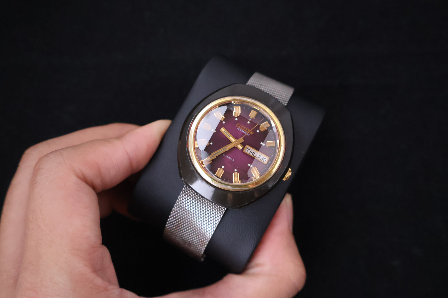(SERVICED) Rare Vintage 1973 Citizen 6501 Automatic Purple Dial 21 Jewels