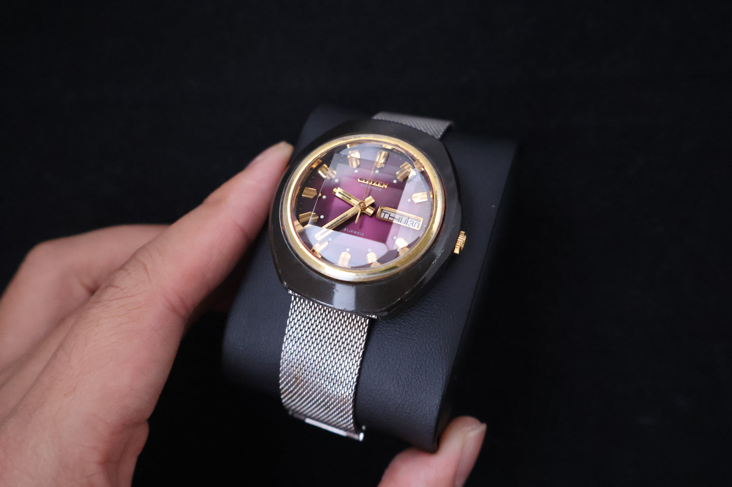 (SERVICED) Rare Vintage 1973 Citizen 6501 Automatic Purple Dial 21 Jewels