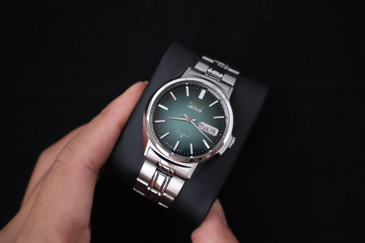 (SERVICED) Rare Vintage 1976 Seiko Actus SS Emerald Green Dial 21 Jewels 6306-8020