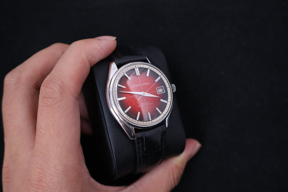 (SERVICED) Rare Vintage 1966 Seiko Skyliner Red Dial 21 Jewels 6222-8000