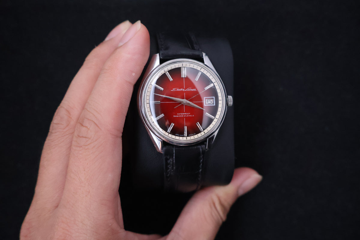 (SERVICED) Rare Vintage 1966 Seiko Skyliner Red Dial 21 Jewels 6222-8000