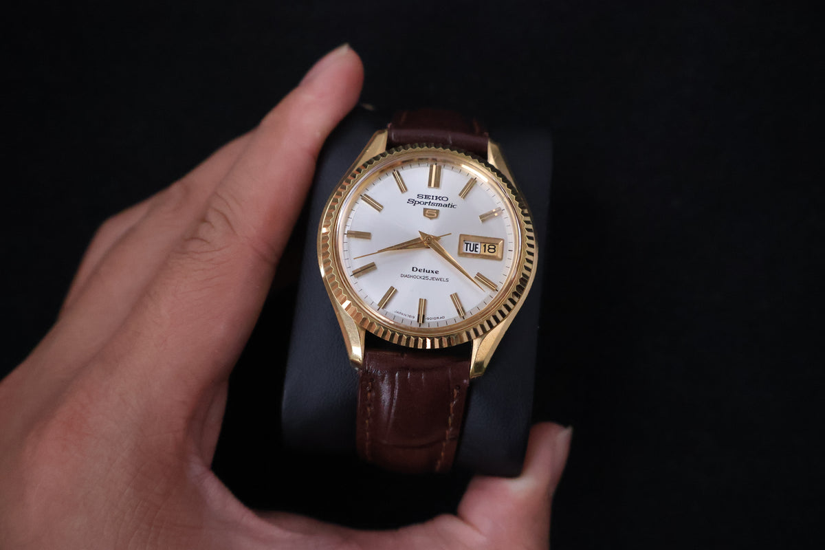 (SERVICED) Rare Vintage 1966 Seiko Sportsmatic 5 Deluxe Fluted Bezel SGP 25 Jewels 7619-9010