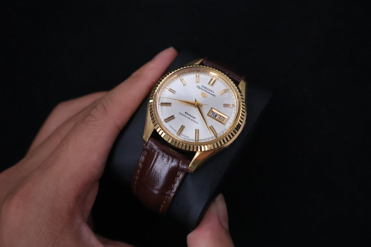 (SERVICED) Rare Vintage 1966 Seiko Sportsmatic 5 Deluxe Fluted Bezel SGP 25 Jewels 7619-9010