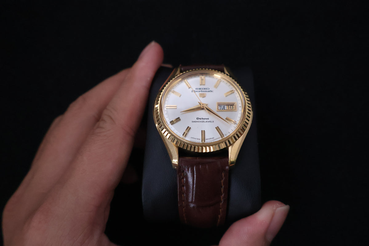 (SERVICED) Rare Vintage 1966 Seiko Sportsmatic 5 Deluxe Fluted Bezel SGP 25 Jewels 7619-9010