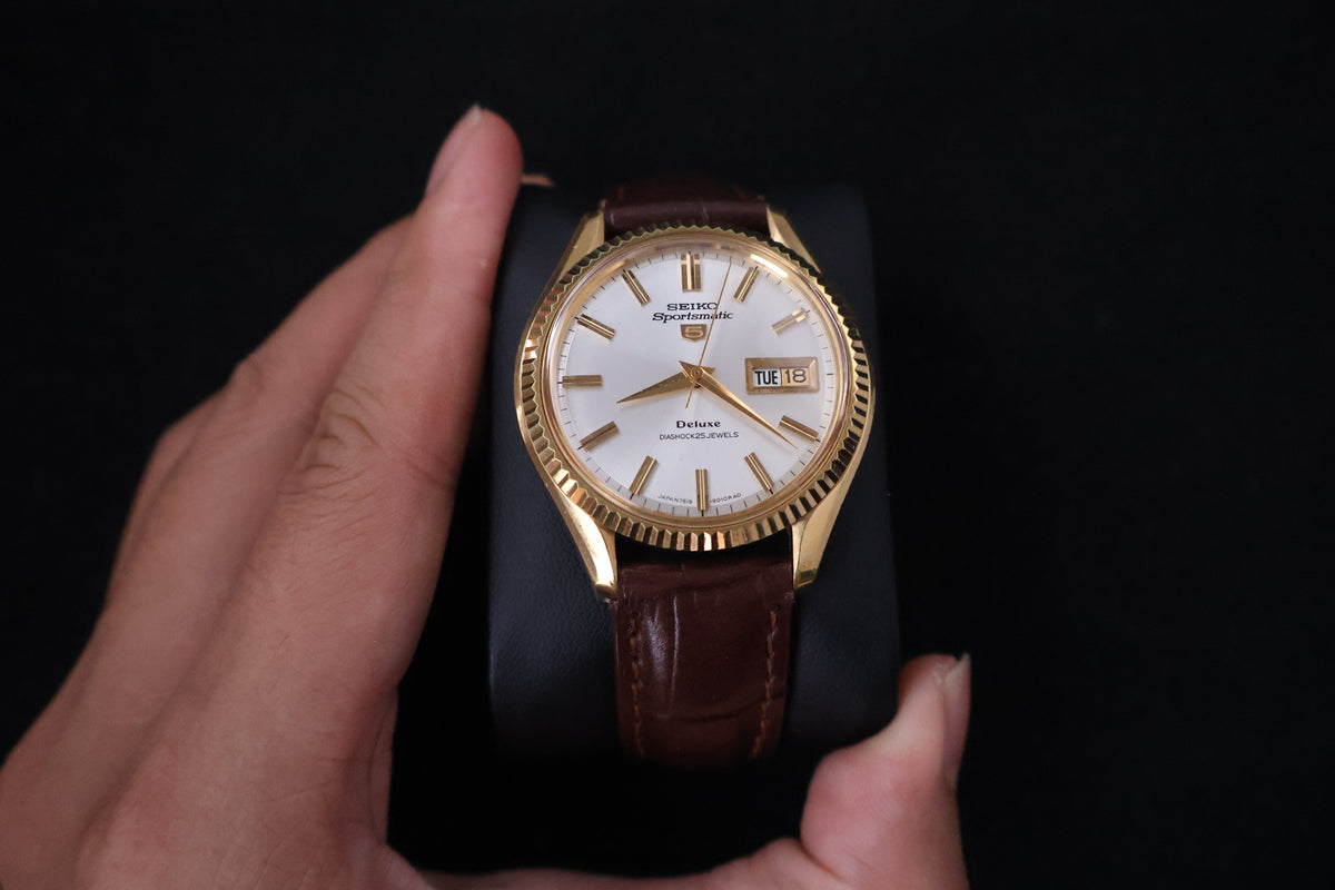 (SERVICED) Rare Vintage 1966 Seiko Sportsmatic 5 Deluxe Fluted Bezel SGP 25 Jewels 7619-9010